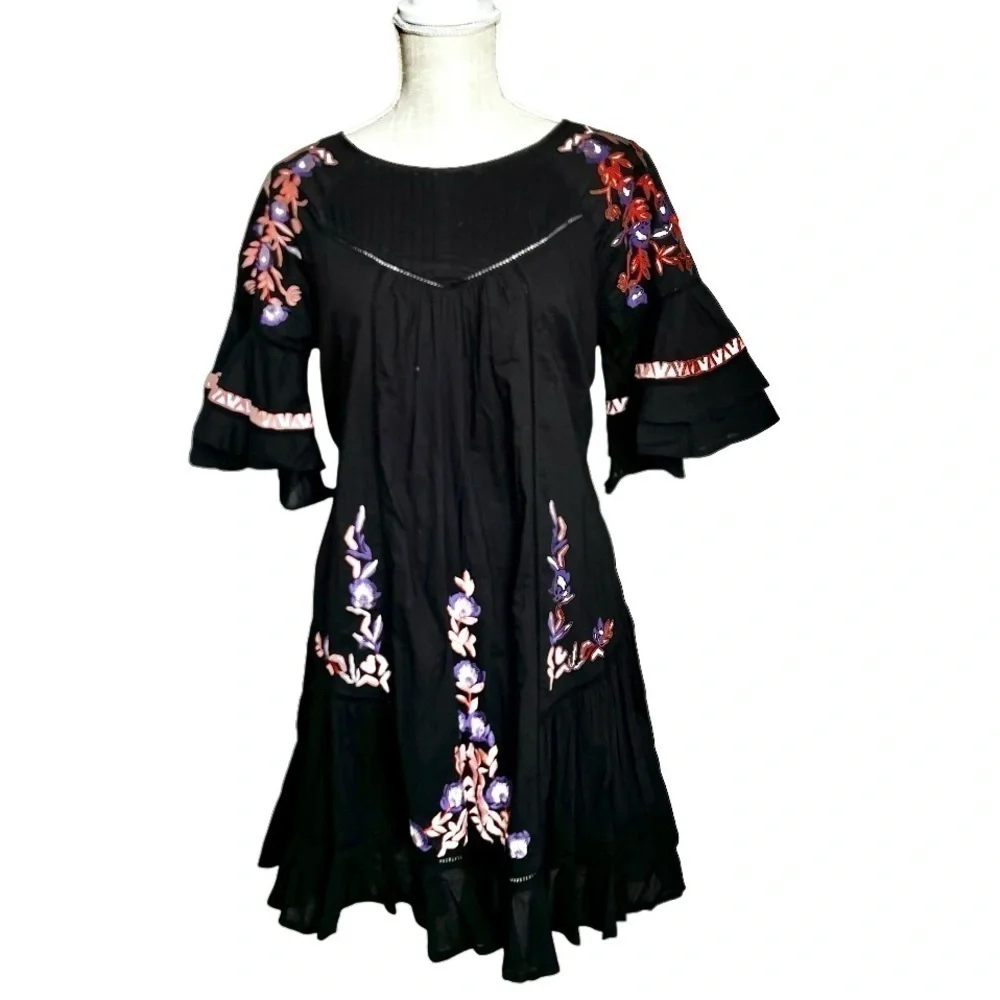 Free People Embroidered Mini Dress Women Size S